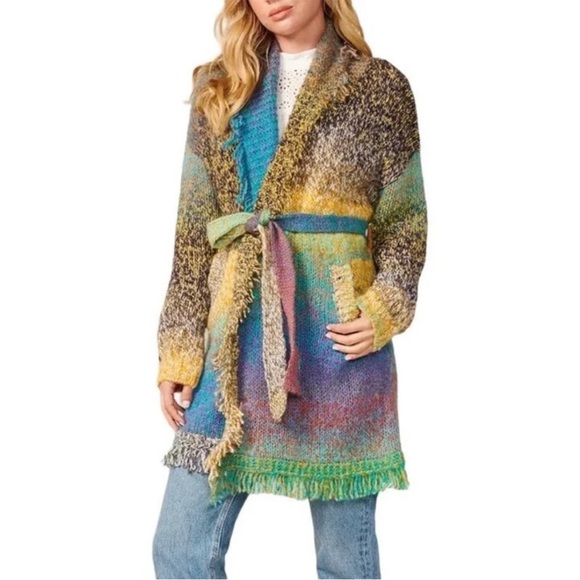 NWT Anthropologie Greylin Natalia Fringed Cardigan Multicolor Boho Women's Small - Picture 1 of 8